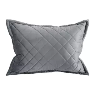 Poszewka na poduszkę 50x70 cm welwetowa zdobiona geometrycznymi przeszyciami stalowa RIA 6 EUROFIRANY PREMIUM
