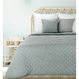 Narzuta o strukturze lnu miętowa 170x210 cm pikowana metodą hot press LEN 1 EUROFIRANY PREMIUM