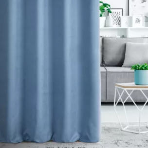 Zasłona szyta na taśmie fala DORA - HIT ciemnoniebieska z miękkiej tkaniny o welurowej strukturze