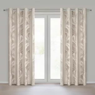 Zasłona beżowa welwetowa zdobiona motywem palmowych liści 140x250 cm przelotka - VERA Eurofirany