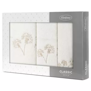 Zestaw ręczników bawełnianych 3 szt kolor kremowy, beżowy z haftem dmuchawca 400 g/m2 MOLI Eurofirany