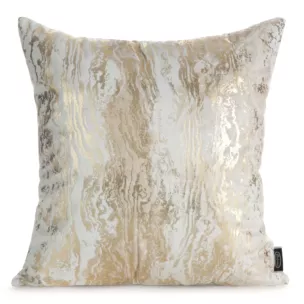 Poszewka na poduszkę 45x45 cm welwetowa zdobiona przecieranym metalicznym nadrukiem kremowa SOFI Eurofirany