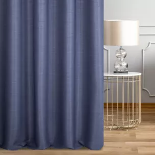 Zasłona szyta na flexach granatowa z miękkiej tkaniny o naturalnym splocie w stylu ekologicznym