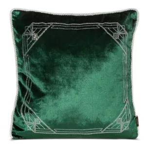 Poszewka na poduszkę 45x45 cm welwetowa zdobiona wzorem z kryształków ciemnozielona ROYAL 9 Eurofirany