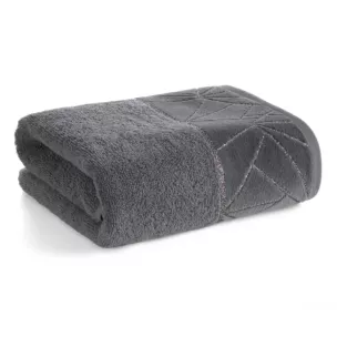 Ręcznik kąpielowy 70x140 cm bawełniany kolor stalowy zdobiony wzorem geometrycznym CLEO Eurofirany