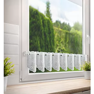 Tkanina firanowa zazdrostka z etaminy zdobiona haftowanymi kwiatami Eurofirany