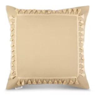 Poszewka na poduszkę 45x45 cm z bawełny dekorowana ozdobną pasmanterią beżowa BOHO Eurofirany