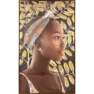 Obraz postaci brązowo, złoty malowany na płótnie w złotej ramce 60x100 cm BELLE 6