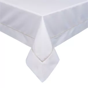 Obrus biały 145x280 cm MADELE z delikatną złotą lamówką