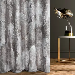 Zasłona szyta na taśmie fala beżowo złota z welwetowej tkaniny z błyszczącym nadrukiem