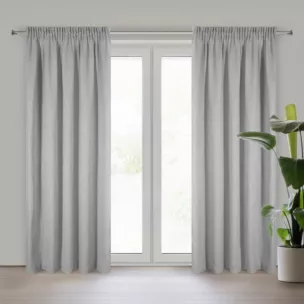 Zasłona srebrna z dodatkiem lnu i efektem deszczyku 140x300 cm taśma JUDYTA Eurofirany