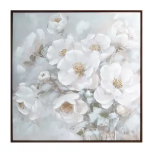 Obraz kremowo, błękitny ręcznie malowany w bukiet subtelnych kwiatów na płótnie 80x80 cm Eurofirany