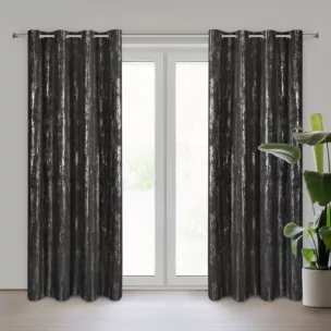 Zasłona czarno, srebrzysta zdobiona błyszczącym nadrukiem 140x250 cm przelotka LIBI Eurofirany