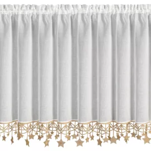 Zazdrostka świąteczna biało, złota z etaminy zdobiona luźno zwisającymi gwiazdkami 150x90 cm tunel - XMAS Eurofirany