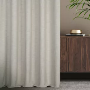 Zasłona szyta na taśmie fala szarobeżowa z tkaniny z dodatkiem lnu, z melanżowym splotem ekologiczna