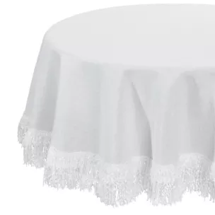 Obrus okrągły biały średnica 180 cm JASPER zdobiony puszystymi frędzlami EUROFIRANY PREMIUM