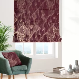 Roleta rzymska bordowo złocista z tkaniny welwetowej ze złotym marmurkowym nadrukiem