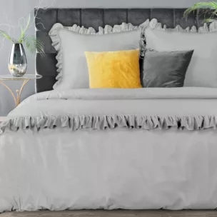 Pościel 220x200 cm bawełniana kolor srebrny z subtelną falbanką styl romantyczny VENUS Eurofirany Premium