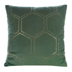 Poszewka na poduszkę 45x45 cm welwetowa ze złotym wzorem plastra miodu ciemnozielono BLINK Eurofirany