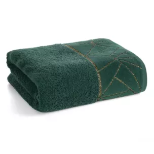 Ręcznik kąpielowy 70x140 cm bawełniany kolor ciemnozielony zdobiony wzorem geometrycznym CLEO Eurofirany