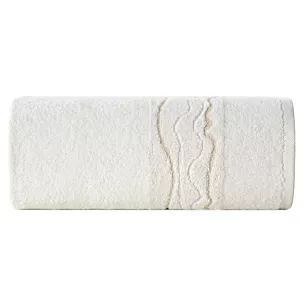 Ręcznik kąpielowy 50x90 cm bawełniany kolor kremowy zdobiony bordiurą z błyszczącym wzorem 500 g/m2 KARIN Eurofirany