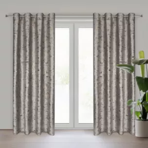 Zasłona stalowo, złocista zdobiona marmurkowym wzorem, welwetowa 140x250 cm przelotka TAMI Eurofirany