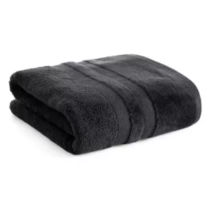 Ręcznik kąpielowy 70x140 cm bawełniany kolor czarny z welwetową bordiurą w pasy 500 g/m2 PORTO Eurofirany