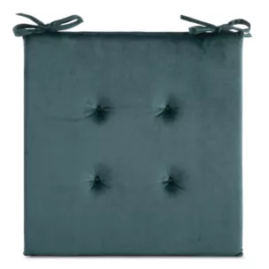 Poduszka na krzesło 40 x 40 x 3 cm welwetowa ciemnoniebieska z ozdobnym pikowaniem i praktycznymi troczkami GAJA Eurofirany