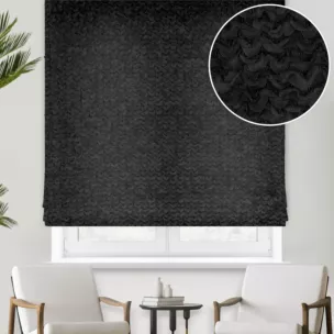 Roleta rzymska czarna z tkaniny z aplikacją