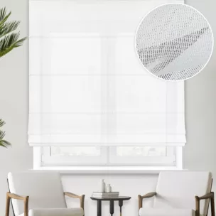 Roleta rzymska naturalna z matowej tkaniny w stylu eko, wykończona obciążnikiem