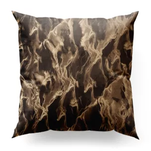 Poszewka szyta ciemnobrązowo złocista z tkaniny welwetowej ze złotym marmurkowym nadrukiem