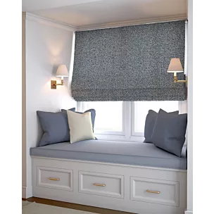 Roleta rzymska granatowa z tkaniny typu bukla z efektem melanżu