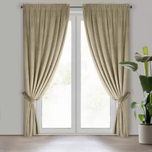 Zasłona jasnobeżowa z tkaniny welwetowej, troczek w zestwie 140x300 cm taśma ANTARA Eurofirany