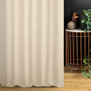 Zasłona szyta na flexach jasnobeżowa z tkaniny w stylu eko i efektem melanżu