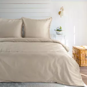 Pościel 160x200 cm komplet 3 częściowy z satyny bawełnianej kolor beżowy zdobiona elegancką koronką RETRO 5 Eurofirany