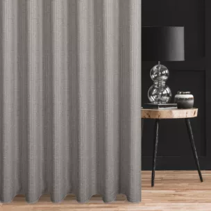 Zasłona szyta na taśmie 5 cm jasnobrązowa z tkaniny z efektem melanżu wykończona obciążnikiem