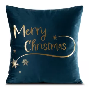 Poszewka na poduszkę 45x45 cm welwetowa zdobiona złotym nadrukiem granatowo, złota JOY Eurofirany