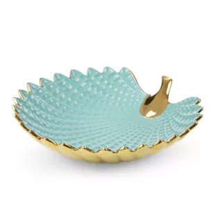 Patera ceramiczna dekoracyjna jasnoniebiesko-złota w formie liścia 33x33x8 cm HIRAL Eurofirany