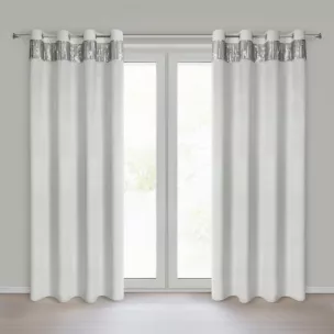 Zasłona biało, srebrna z welwetu zdobiona cekinami 140x250 cm przelotka JASPER Eurofirany