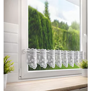 Tkanina firanowa zazdrostka z etaminy zdobiona haftem drobnych kwiatów Eurofirany