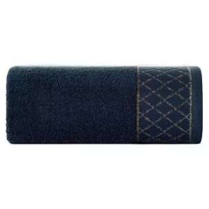 Ręcznik do rąk 30x50 cm bawełniany kolor granatowy zdobiony wzorem geometrycznym 500 g/m2 LAYLA Eurofirany