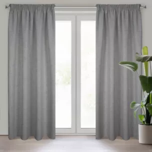 Zasłona popielata w stylu eko o płóciennym splocie 140x270 cm taśma JULA Eurofirany