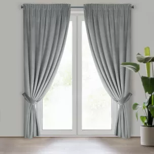 Zasłona jasnoszara z tkaniny welwetowej, troczek w zestwie 140x300 cm taśma v ANTARA Eurofirany