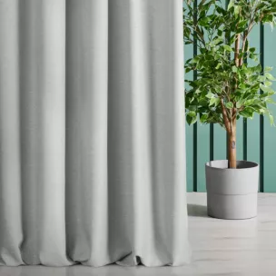 Zasłona szyta na taśmie fala INAYA srebrna z miękkiej tkaniny o naturalnym splocie w stylu ekologicznym