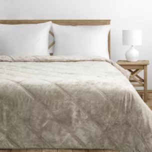 Narzuta welwetowa beżowa 170x210 cm zdobiona pikowaniem hot press w romby Eurofirany