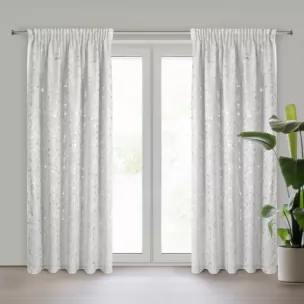 Zasłona naturalna z błyszczącym srebrzystym nadrukiem z dodatkiem lnu 140x270 cm taśma INES Eurofirany