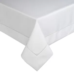 Obrus biały 140x180 cm KARIN z ozdobną listwą oraz srebrną wypustką w eleganckim opakowaniu