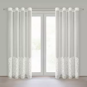 Firana naturalny z tkaniny typu peru zdobiona aplikacją 140x250 cm przelotka - LIZA Eurofirany