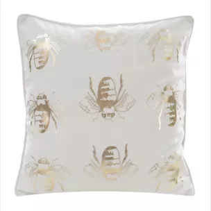 Poszewka na poduszkę 45x45 cm welwetowa z symetrycznym nadrukiem pszczół biało, złocista BILNK Eurofirany
