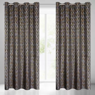 Zasłona czarno, złota ze złotym wzorem z welwetu 140x250 cm przelotka LAURA Eurofirany
